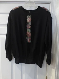 Carole LIttle St Tropez West Blouse Germany Fabric Black w/ Floral SZ L NWT VTG - Picture 1 of 5