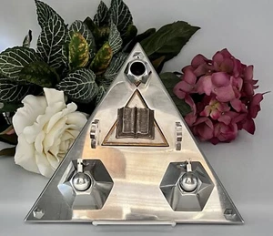 BEAUTIFUL ENGLISH MASONIC STAINLESS AND SILVER INKWELL & PEN HOLDER - CIRCA 1922 - Picture 1 of 12