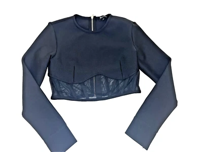 Top corto con panel de malla transparente negro BELLA BARNETT ropa de club nocturno talla L Foto 1 de 4