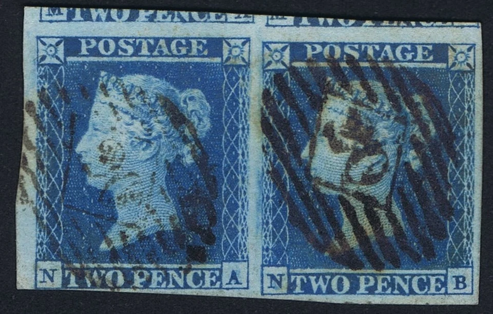 1841 2d Blue Pl 4 NA-NB Pair VFU Large Margins Shifted Transfer Cat. £280.00 - Image 1 of 1