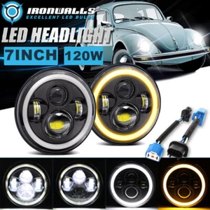 Pair 7" LED Headlight Hi/Lo Beam DRL Ring Lamp for 1950-78 Volkswagen Beetle - Picture 1 of 12