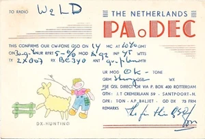 QSL QSO Karte Funkpostkarte 50er Jahre Niederlande PA.DEC DX-Jagd, Cartoon - Bild 1 von 2