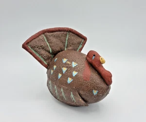 Handmade Leather Thanksgiving Turkey Figure Sculpture Folk Art Signed NS - Picture 1 of 8
