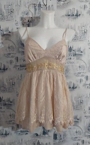 NUOVA canotta Hale Bob camicia seta donna taglia XS panna beige pizzo stile lingrie - Foto 1 di 12