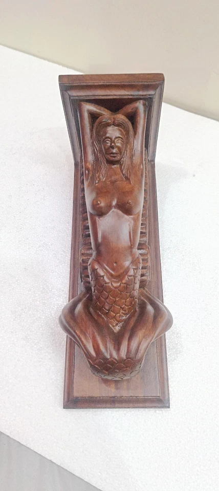 Sirena de madera decorativa tallada ménsula de madera 1 pieza ménsula decoración colgante de pared Foto 1 de 4