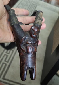 Vintage Hand Carved Wooden Primitive Slingshot Folk Art RARE catapult strap , SS - Picture 1 of 5