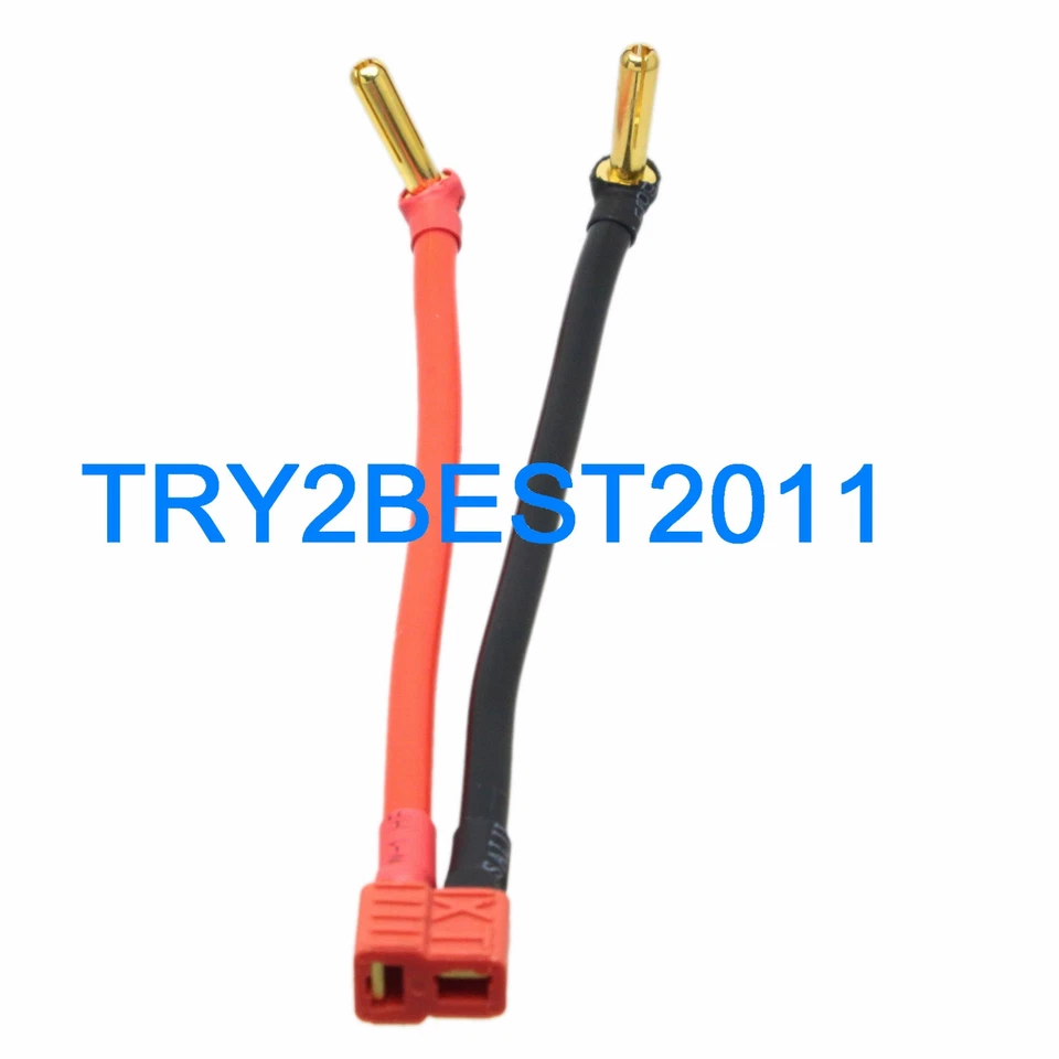 T Plug Deans female to 5mm motor banana cross bullet right angle 12AWG 4" Wire - Image 1 of 1