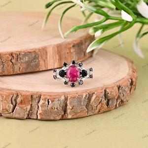 Beautiful Lab-Created Ruby Ring, 925 Solid Sterling Silver Ring, Engagement Ring - Picture 1 of 9