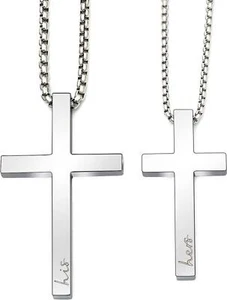 Couple Cross Necklace Set His Hers Stainless Steel Pendant Necklace Unisex - Picture 1 of 12