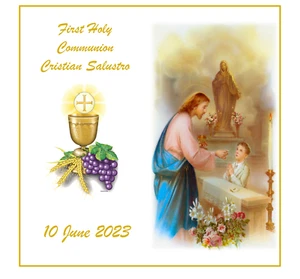 Gold first communion boy with Christ Jesus Cake topper icing wafer Personalised - Picture 1 of 1