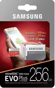 SAMSUNG EVO Plus 256GB MicroSD Micro SDXC C10 Flash Memory Card w/ SD Adapter - Picture 1 of 2