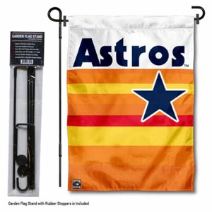 Houston Astros Throwback Rainbow Garden Flag and Pole Yard Stand - Picture 1 of 4