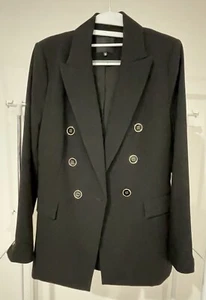 PORTMANS 10, Blazer Jacket Black Double Breasted - Gold Trim Buttons - Picture 1 of 7