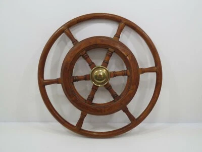 BEAUTIFUL 24+1/4 INCH WOOD & BRONZE SAILBOAT WHEEL (R8/277B)  - Image 1 of 4