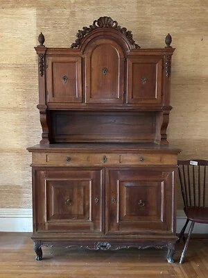 Early 19th Century Antique Wood Hutch Cabinet with Incredible Hand Carved Detail - Image 1 of 4