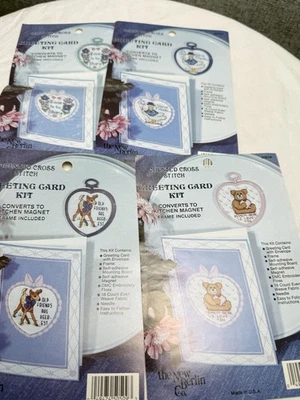 Lote 4-Nuevo Berlín Viejos Amigos Ciervo Oso Pato Floral Punto de Cruz Tarjeta Imán Kit Foto 1 de 4