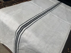 Handgewebter alter heller Fischgrät Leinen Sack mit schwarzen  Mittelstreifen - Bild 1 von 7