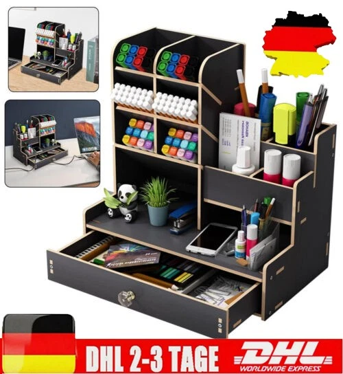 Schreibtisch Organizer aus Holz Büro Organizer Dokumentenablage Stifthalter ﻿ - Bild 1 von 4