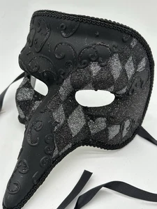 Silver & Black Plague Doctor Long Nose Bird Masquerade Mask  - Picture 1 of 10