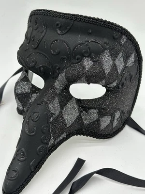 Silver & Black Plague Doctor Long Nose Bird Masquerade Mask  - Image 1 of 4