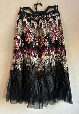 Vintage Y2K Heart Soul Satin Midi Skirt M Fairy Grunge Whimsigoth Mesh Ruffle  - Image 1 of 4