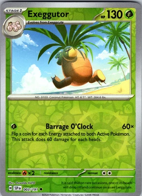 Exeggutor Reverse Holo 003/191 SV08: Surging Sparks Uncommon - NM - Image 1 of 2