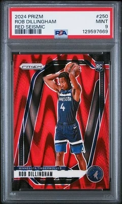 2024 Panini Prizm #250 Rob Dillingham Red Seismic RC /299 PSA 9 Twolves Rookie - Image 1 of 3