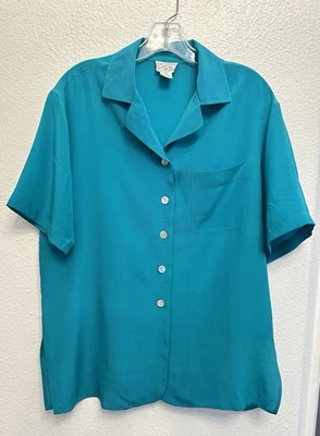 Blusa Camisa De Colección Años 80/90 Informal Esquina Seda Mujer Talla S/M Cuadrada Suelta Calce Verde azulado Foto 1 de 4