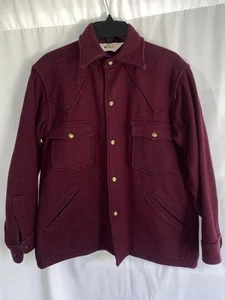 Vintage Woolrich Heavy Shirt Shacket Jacket Snap Up Wool Blend Maroon Men Medium - Picture 1 of 5
