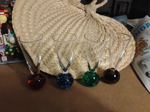 Set of 4 Multicolor Bubble Ball Base Shot/Cordial/Aperitif/Liquier Glasses - Picture 1 of 6