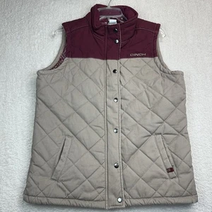 Cinch Vest Womens Large L Beige Quilted Puffer Canvas High Neck Outdoor Two-Tone - Picture 1 of 12