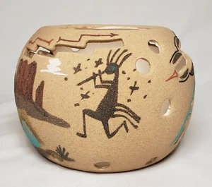 Southwestern Navajo Sand Kunstkeramik Schale weggeschnitten Kokopelli Dekor signiert - Bild 1 von 8