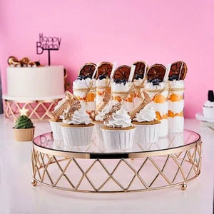 Gold Clear 14-Inch Round Metal Glass Geometric CAKE STAND Wedding Decorations - Picture 1 of 9