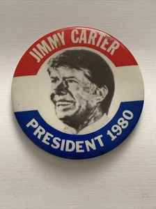 Prendedor de perfil 1980 reelección presidente Jimmy Carter 3" botón rojo blanco azul - Imagen 1 de 2