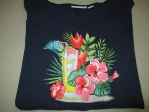 Womens blue short sleeve t shirt habiscus Kiwi Fresh plus size 2X - Picture 1 of 2