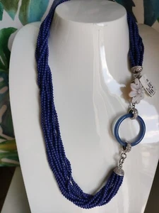 Collana Nuovissima a 10 fili di Agata blu Cammeo NATURALE 52 CM - Foto 1 di 9