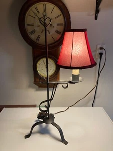 Hand wrought iron Adjustable Candle Stick Table Lamp w/shade primitive, rustic - Picture 1 of 11
