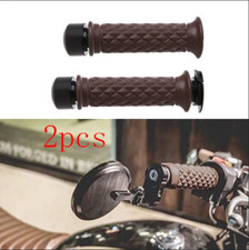 Pair 7/8" Brown Motorcycle Handlebar Rubber Hand Grips Cover w/Balck Bar End Cap