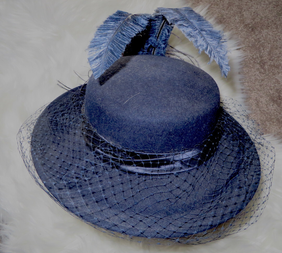 Sexy Michael Howard Navy Wool Hat with 2 types Feathers  display picture 1
