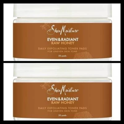 Paquete de 2 almohadillas tónicas exfoliantes diarias de miel cruda uniforme y radiante Shea Moisture 30 Ea Foto 1 de 4