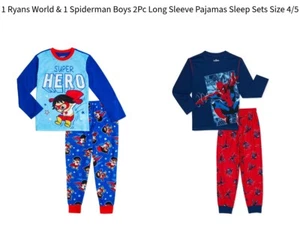 1 Ryans World & 1 Spiderman Boys 2Pc Long Sleeve Pajamas Sleep Sets Size 4/5 NEW - Picture 1 of 7