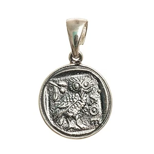 Owl of Athena Wisdom Pendant Small Replica Greek Coin Mythology Rustic - Picture 1 of 3