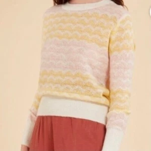 Maglione FRNCH Paris nuovo senza etichette Linette Chevron rosa e giallo righe ondulate taglia media - Foto 1 di 10
