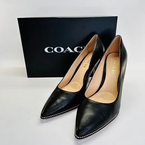Coach Samantha Leather Black Pump Size 8B Studded Pointed Toe High Heel - Afbeelding 1 van 20