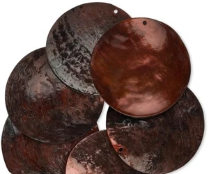 6 Dark Brown Capiz Shell 40mm Round Coin Drop Charms * - Picture 1 of 3