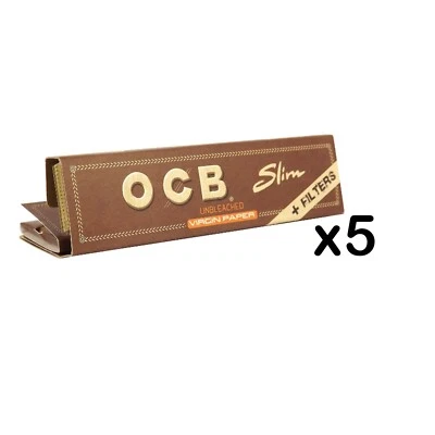 5 Packs OCB Virgin King Size Slim Papers + Perforated Roach Filter Tips - Image 1 of 4
