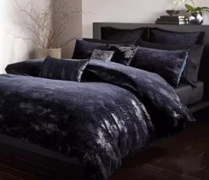 Donna Karan Home Sapphire & Silver Metallic Duvet Cover+ 2 King Shams. New! - Picture 1 of 9