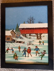 H. Hargrove Original Signature Serigraph Figure Skating Wooden Bridge Art - NEW - Picture 1 of 2