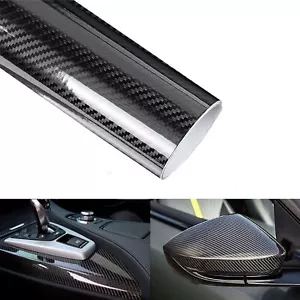 Black 6D Carbon Fiber Vinyl Wrap Roll 1ft x 10ft, Lypumso Super Glossy Car Wrap - Picture 1 of 9