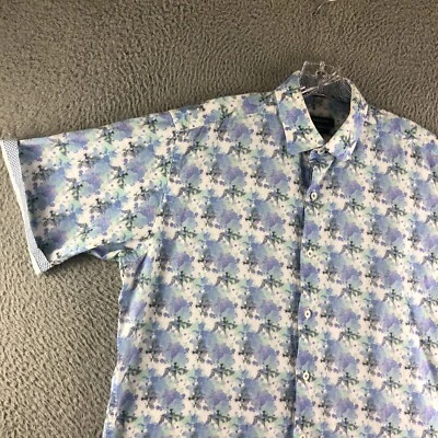 Bugatchi Button Up Shirt Mens Medium Blue Floral Classic Fit Contrast Sl *Read* - Image 1 of 4